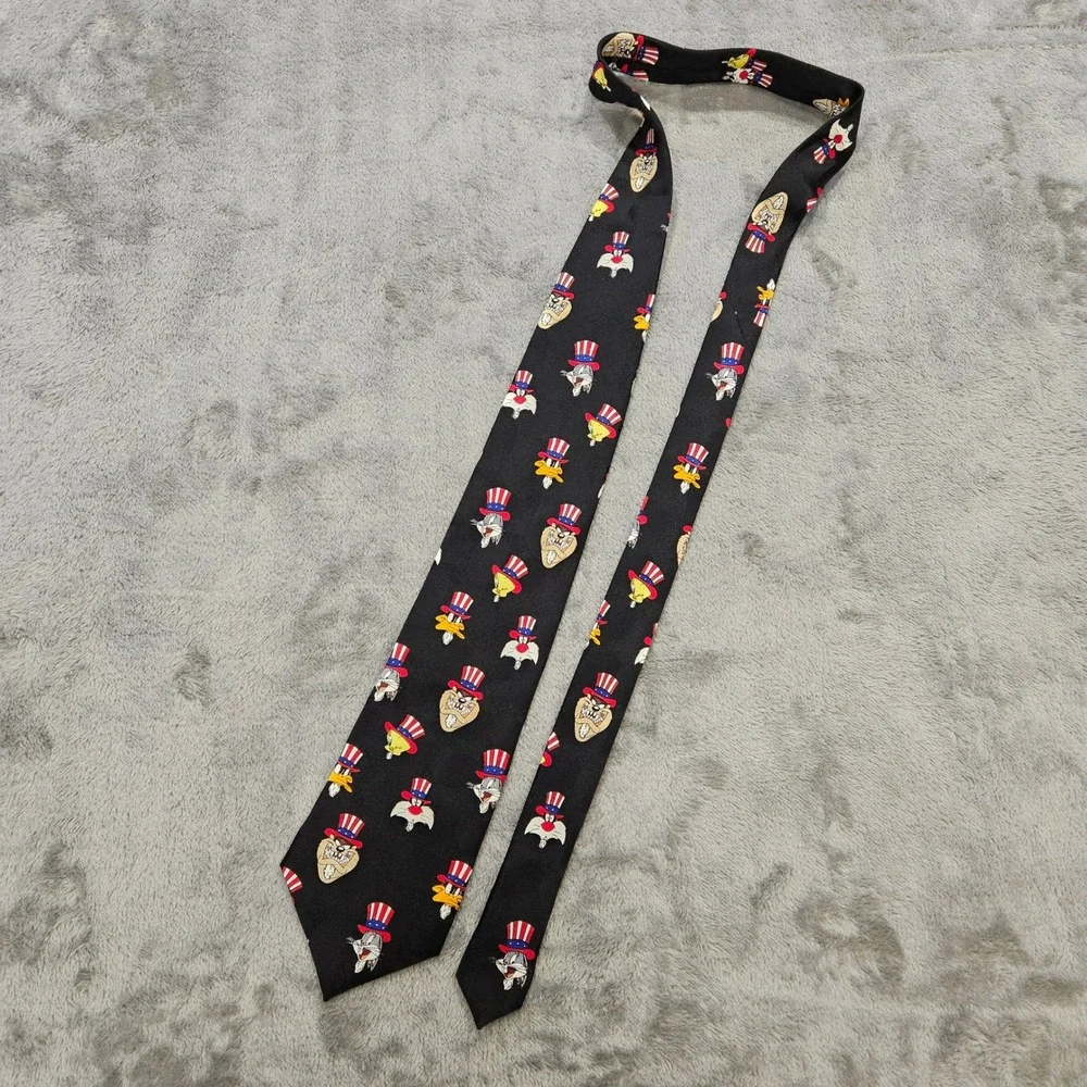 Vintage 1995 Looney Tunes Patriotic Uncle‎ Sam Silk Tie Bugs Bunny Taz 4th July